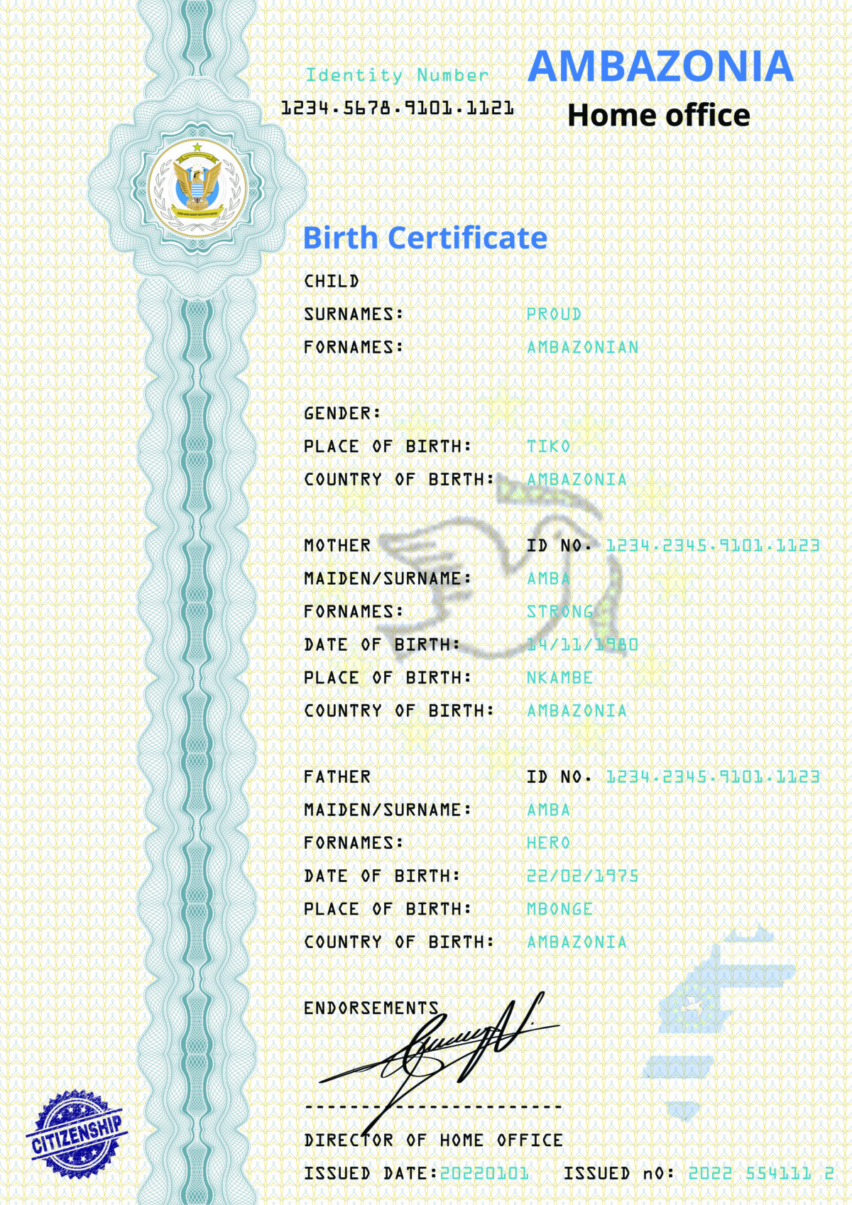 ambazonian birth certificate